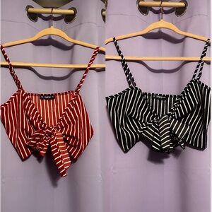 Set of two tie front striped crop tops